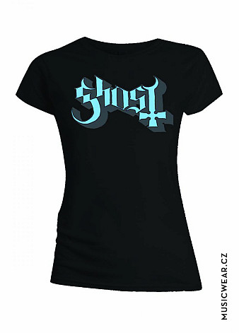 Ghost t-shirt, Blue/Grey Keyline Logo, ladies