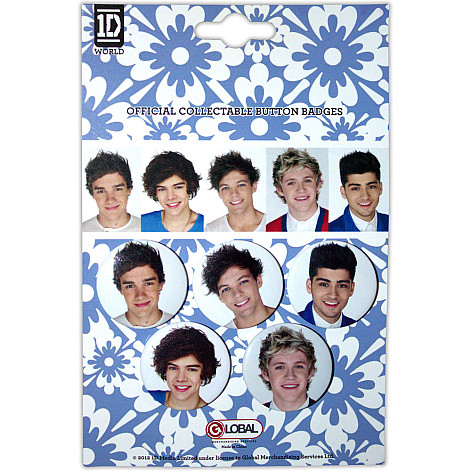 One Direction button badges – 5 pieces průměr 30 mm, 5 Faces Blue