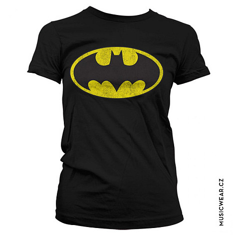 Batman t-shirt, Distressed Logo Black, ladies