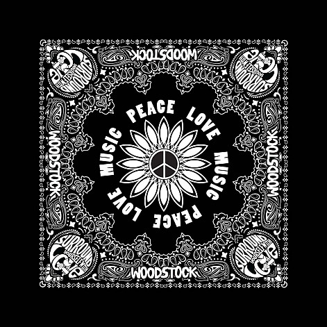 Woodstock scarf, Peace, Love & Music 55 x 55cm