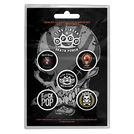 Five Finger Death Punch button badges – 5 pieces průměr 25 mm, FFDP Logos