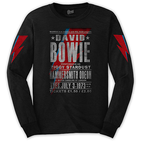 David Bowie t-shirt long rukáv, Hammersmith Odeon Black, men´s