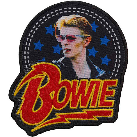 David Bowie tkaná patch/nažehlovačka PES 100x75 mm, Smoking Woven Logo