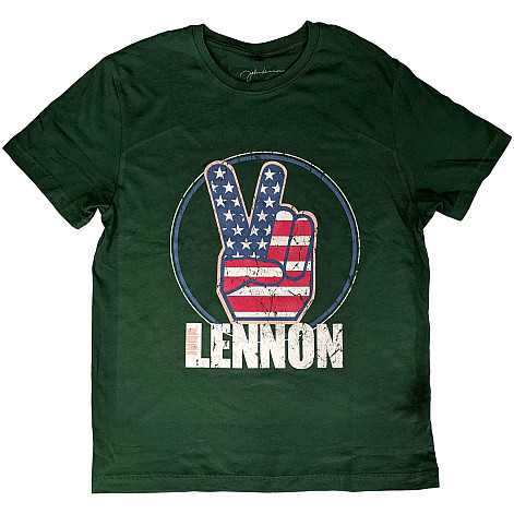 John Lennon t-shirt, Peace Fingers US Flag Green, men´s