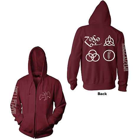 Led Zeppelin mikina, Symbols Zipped BP Maroon Red, men´s