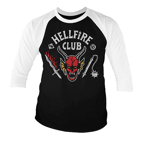 Stranger Things t-shirt, Hellfire Club Baseball 3/4 Sleeve BW, men´s