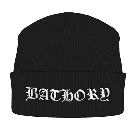 Bathory winter beanie cap, White Logo Black