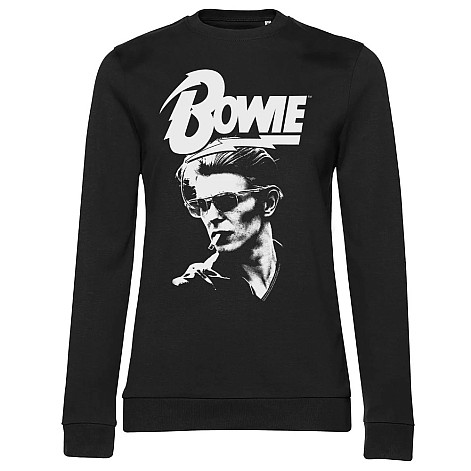 David Bowie mikina, Smoking Portrait Girly Sweatshirt Black, ladies