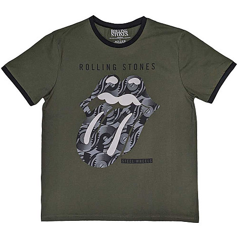 Rolling Stones t-shirt, Black & White Tongue Ringer Khaki Green, men´s