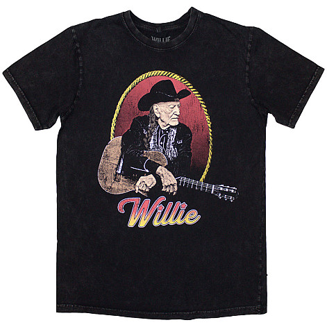 Willie Nelson t-shirt, Lasso Portrait Stone Wash Black, men´s