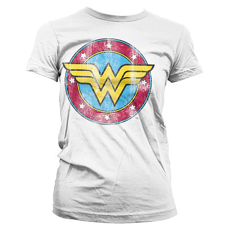 Wonder Woman t-shirt, Wonder Woman Distressed Logo Girly White, ladies