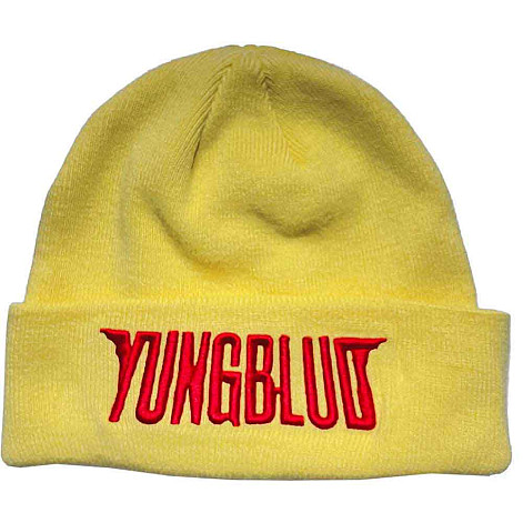 Yungblud winter beanie cap, Red Logo Hi-Build Embroidery Yellow, unisex